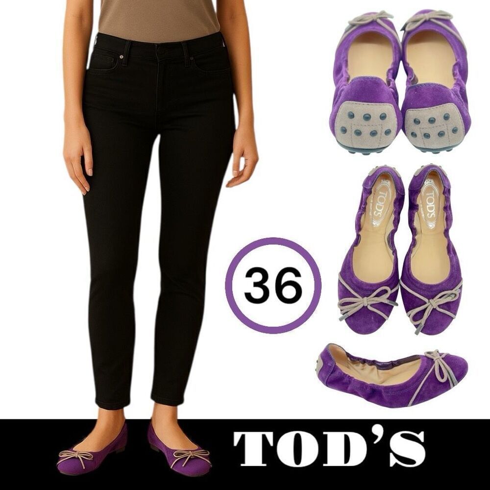 TOD'S | Suede Plain Leather Ballet Flat Shoes Women’s size 6 Purple Comfort $495